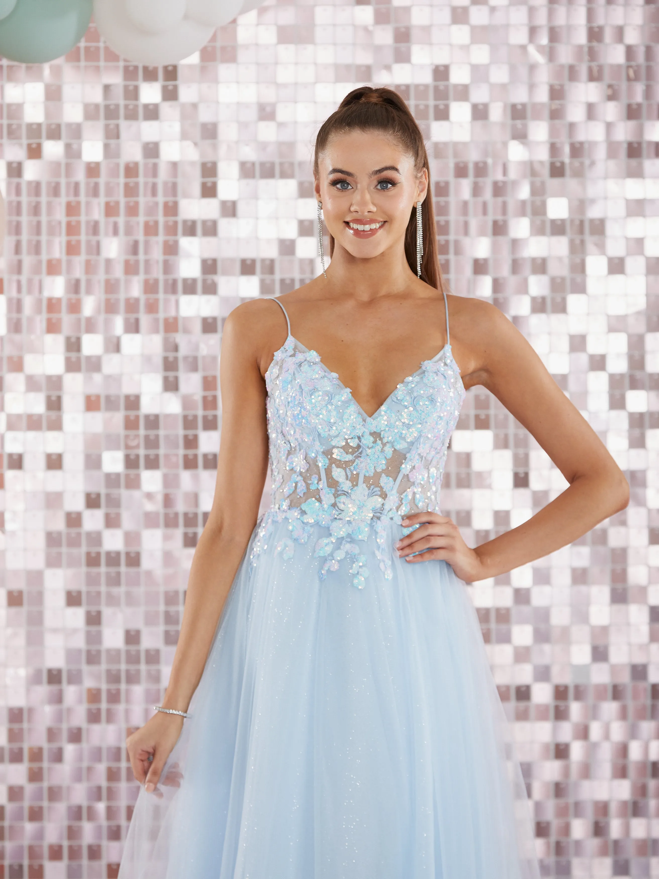 Alina by Tiffany’s tulle prom dress in baby blue, lilac