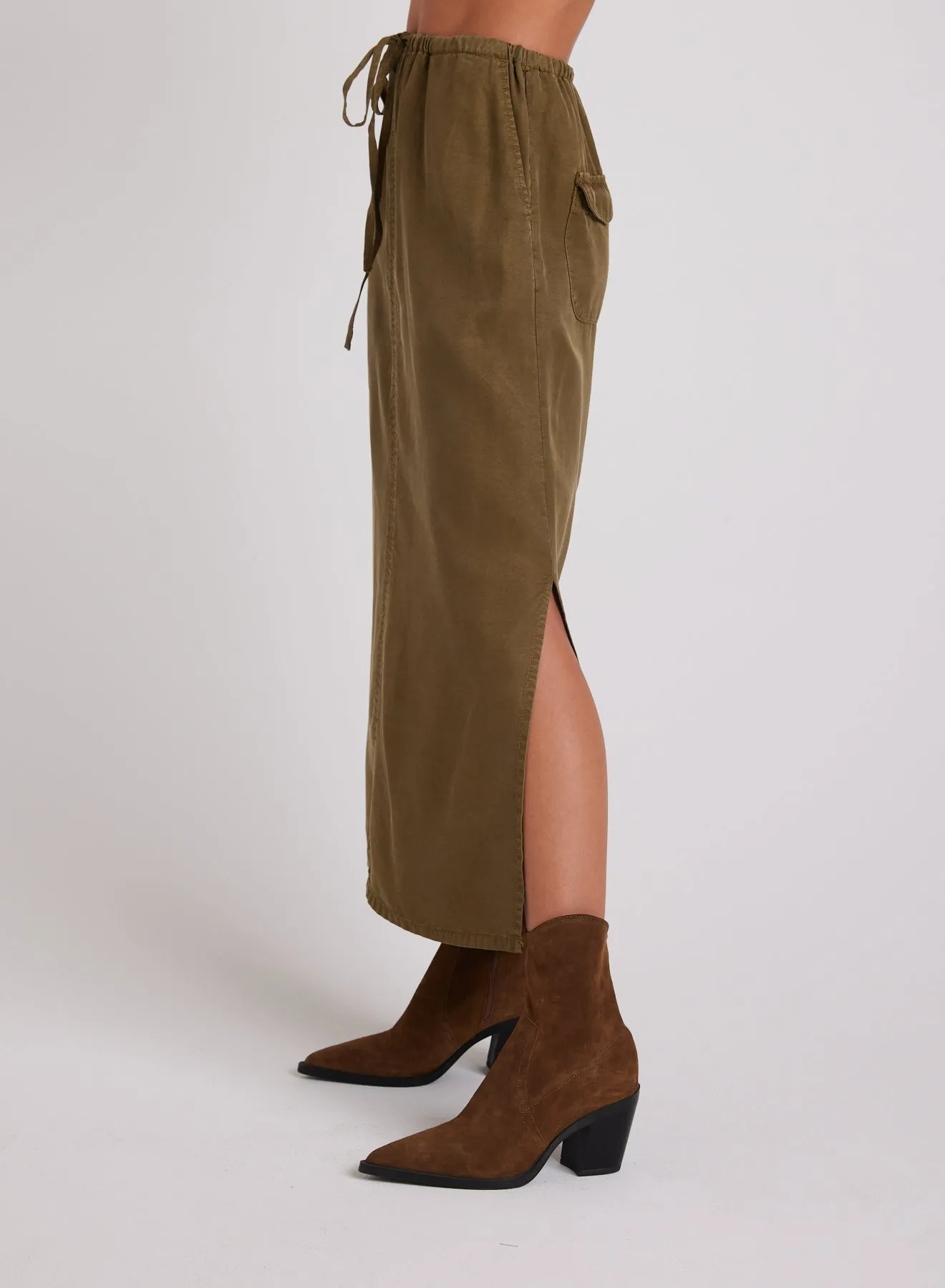Ana Side Slit Skirt - Basil Green