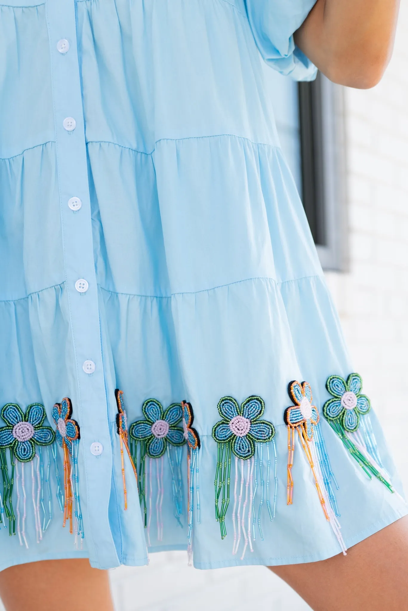 Bead Fringe Flower Cotton Dress