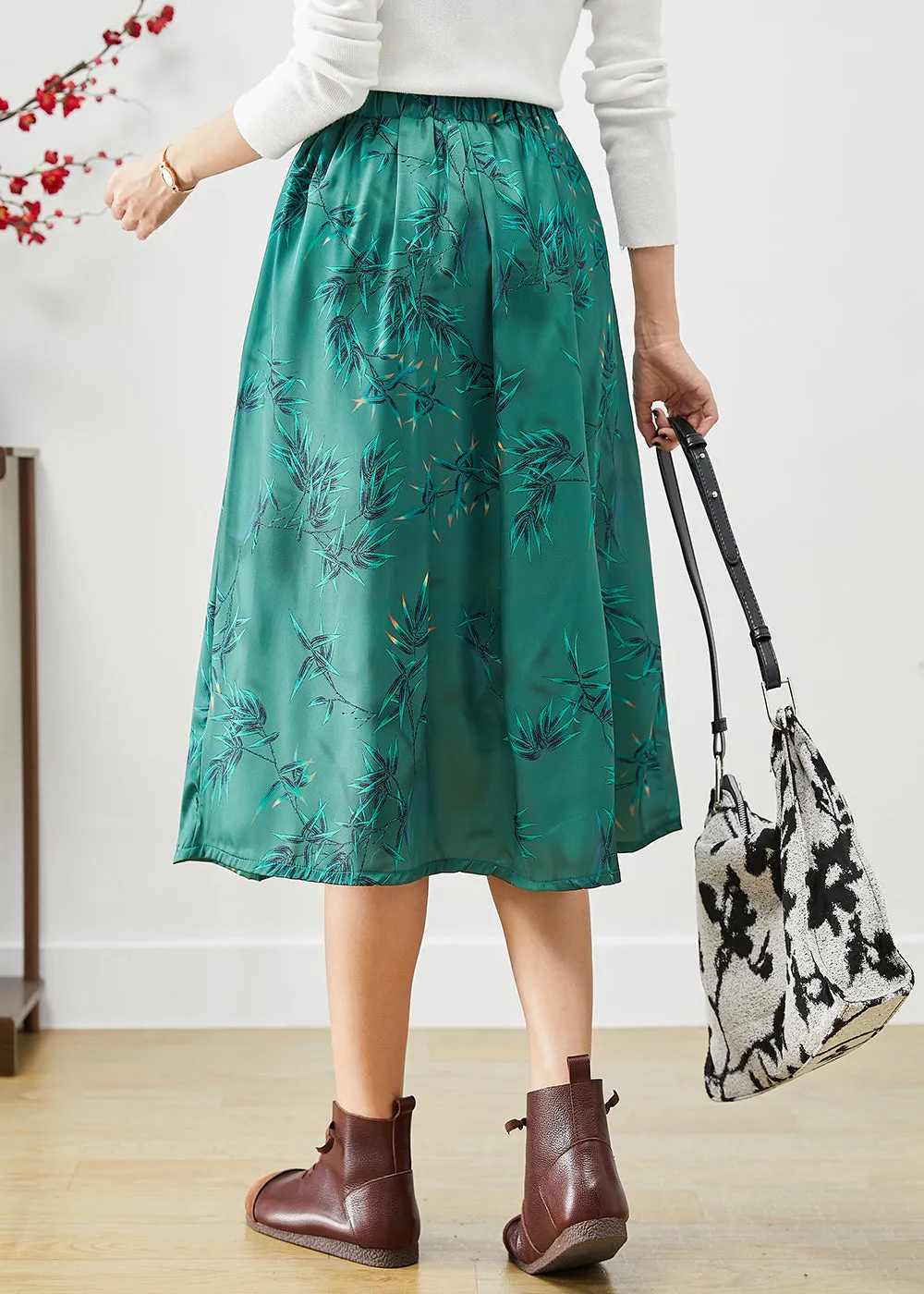 Beautiful Green Embroideried Bow Silk A Line Skirt Fall LY9880