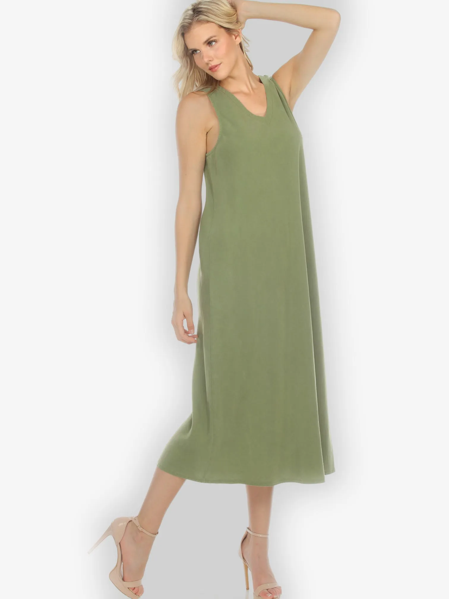 Bias Cut V-neck Olive Dress