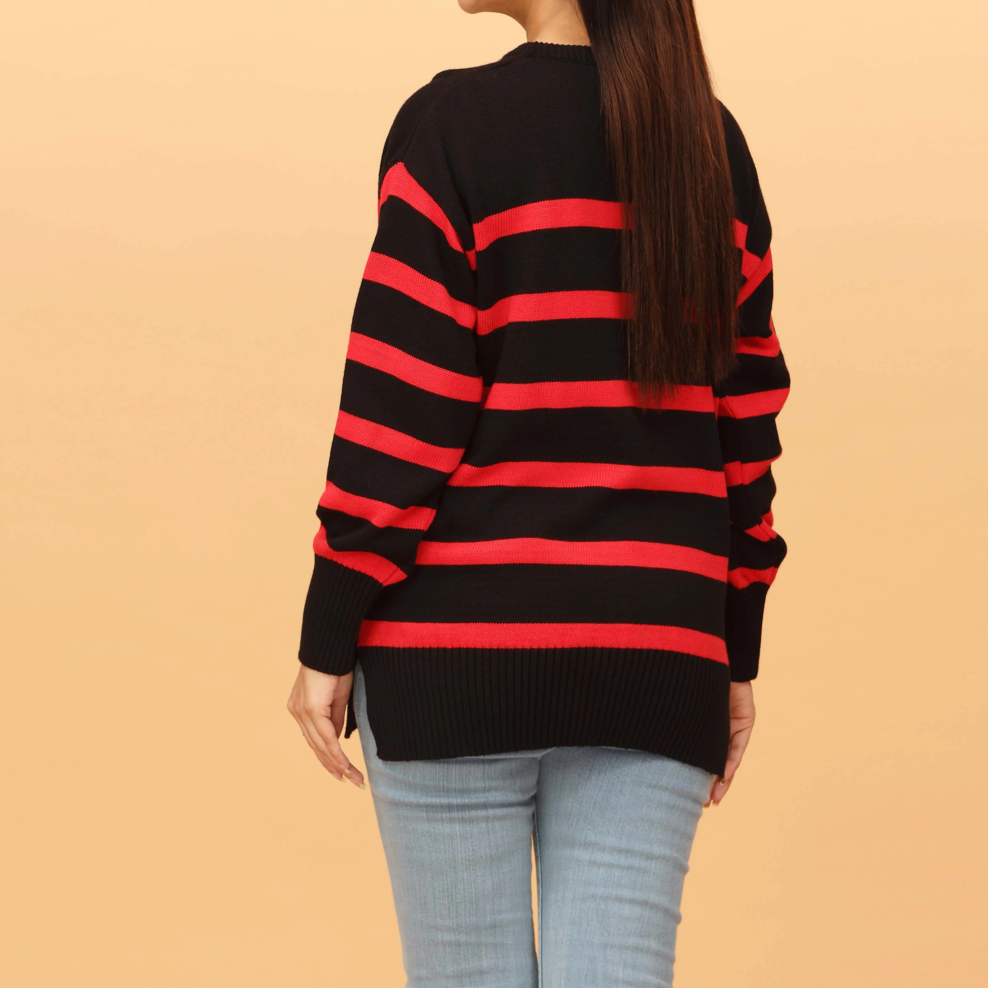 Black Striper Knitted Sweater PW4809