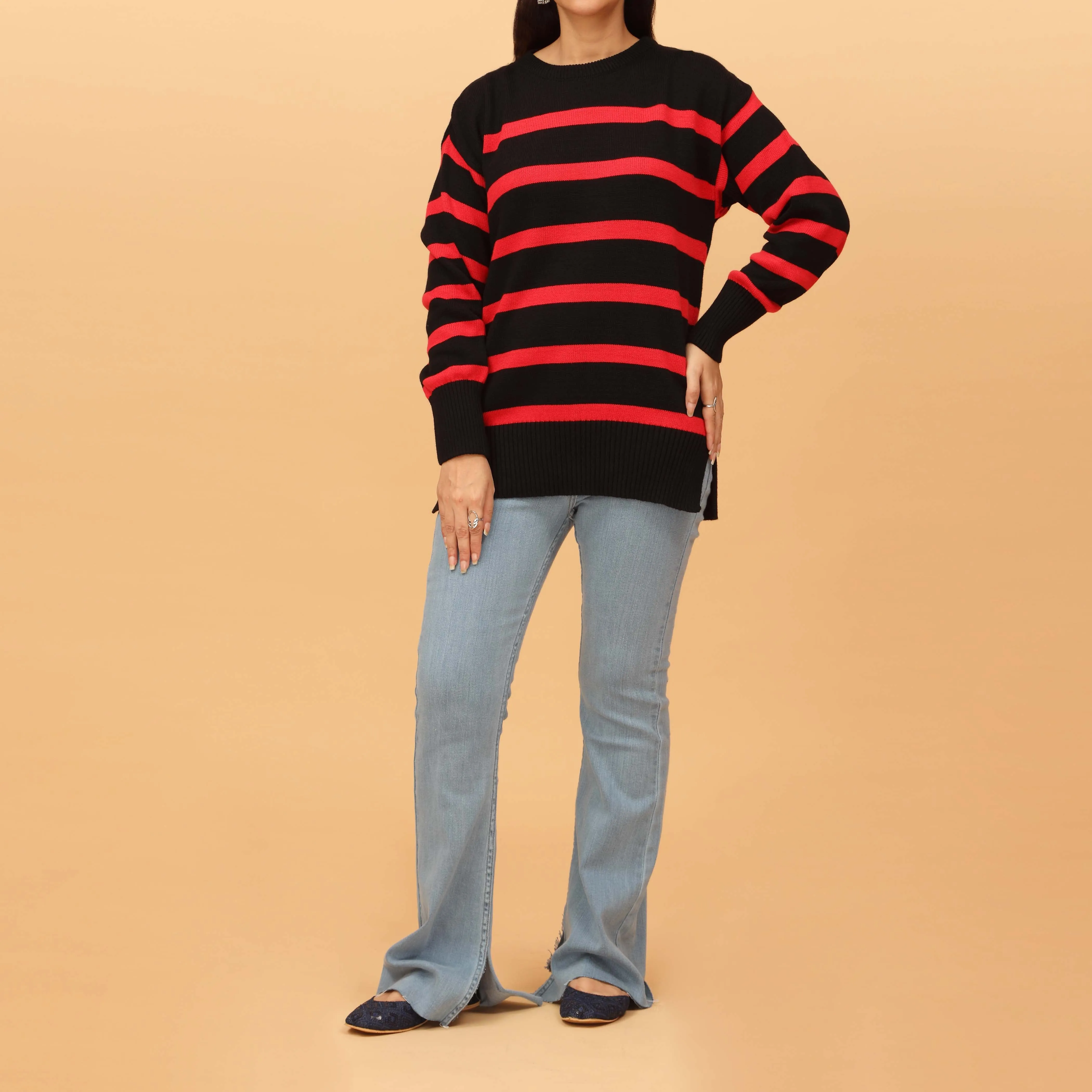 Black Striper Knitted Sweater PW4809