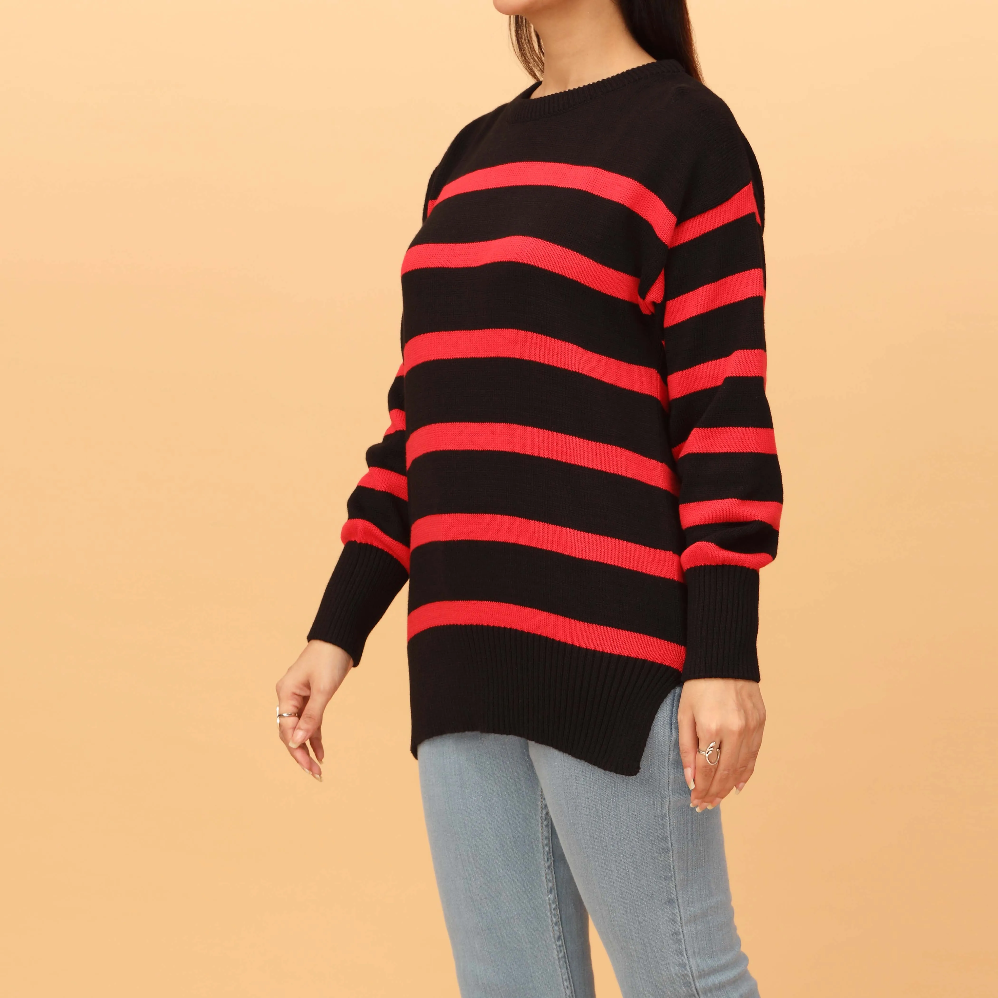 Black Striper Knitted Sweater PW4809