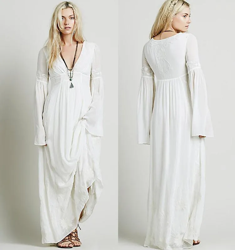 Casual Loose V Neck Long Sleeve Maxi Long Dress
