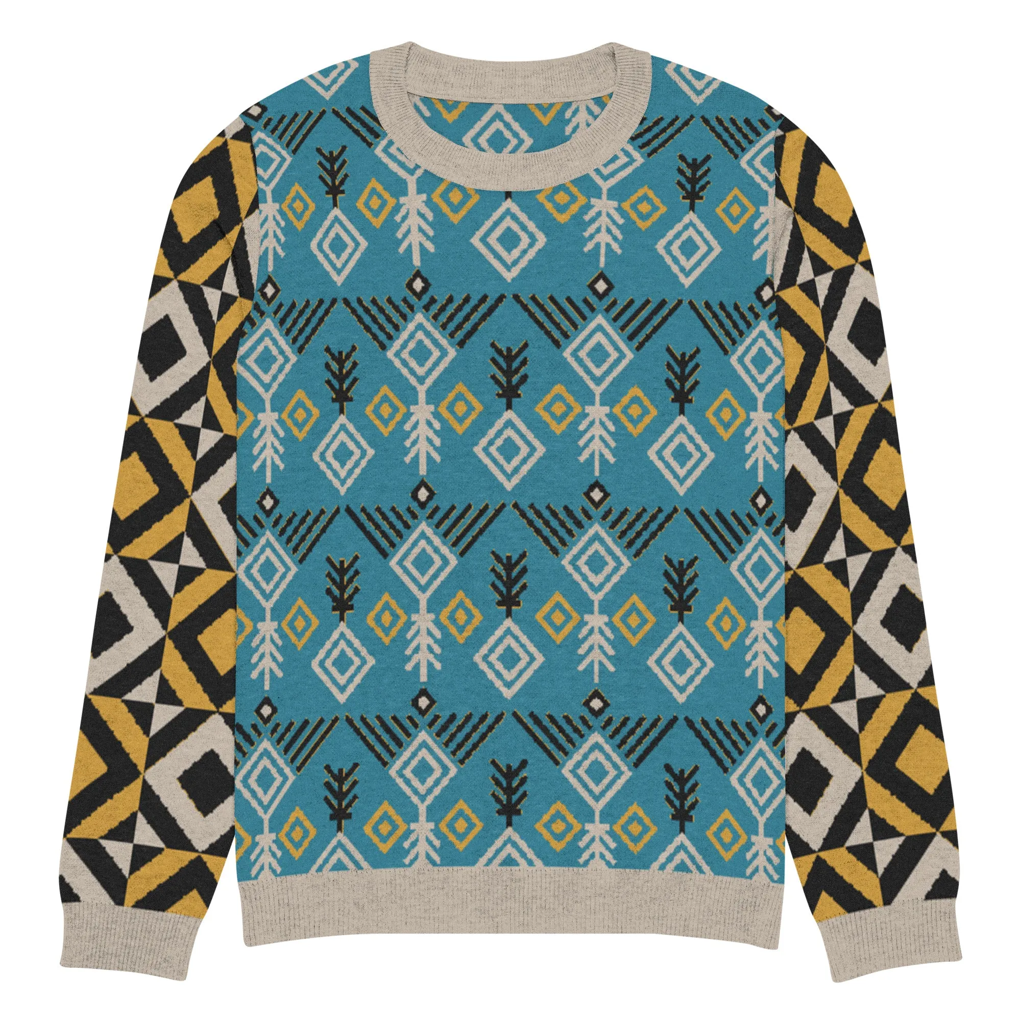 Clam Bake in Teal and Gold Knitted Crewneck STeweater