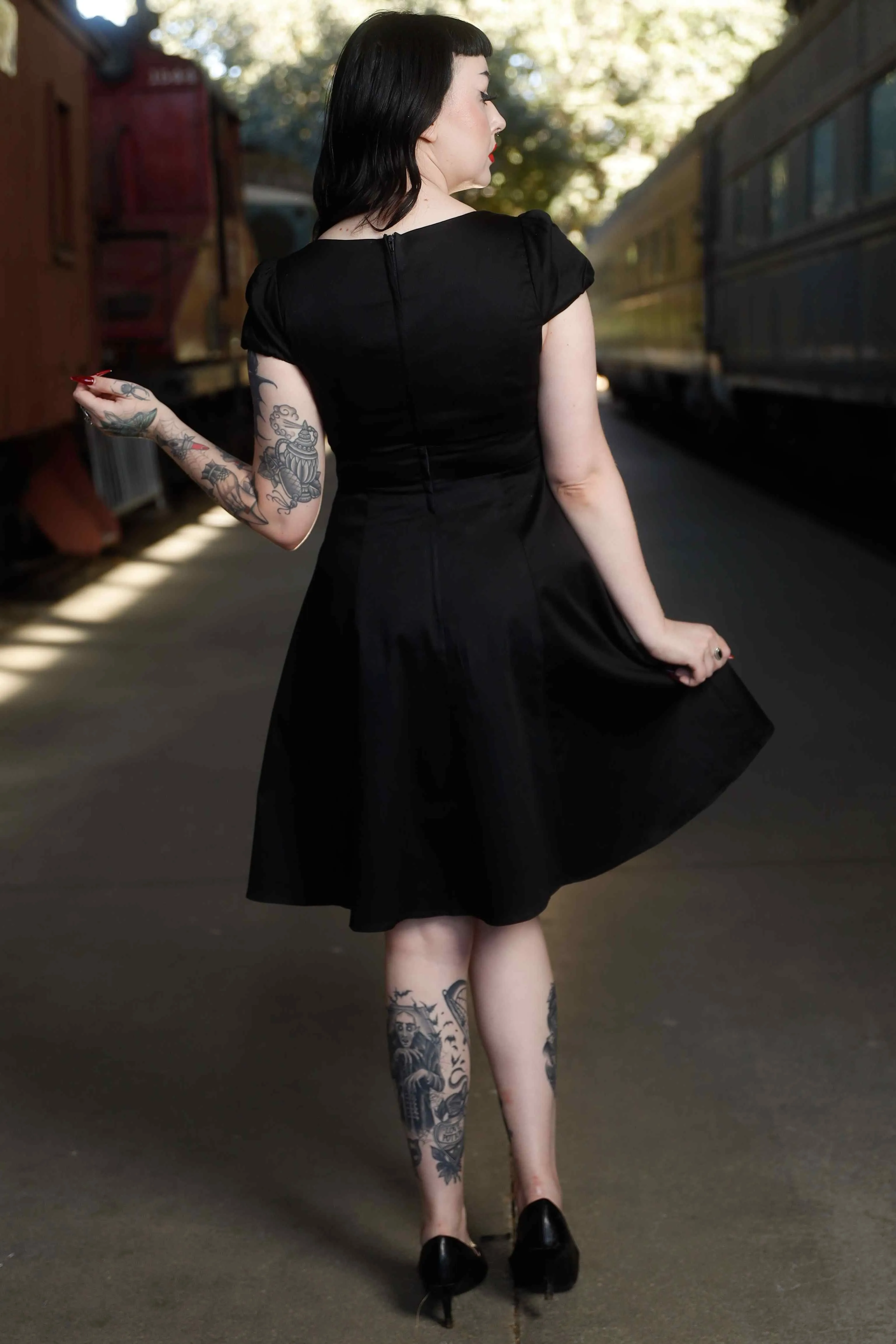 Claudia Flirty Fifties Style Dress in Plain Black