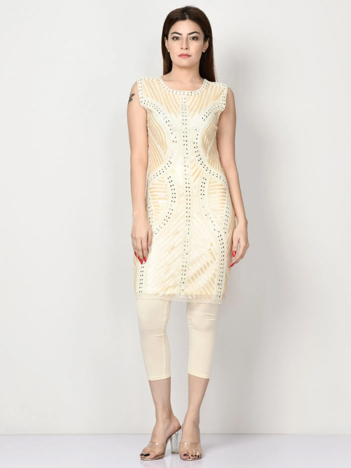 Embellished Net Dress - Off White