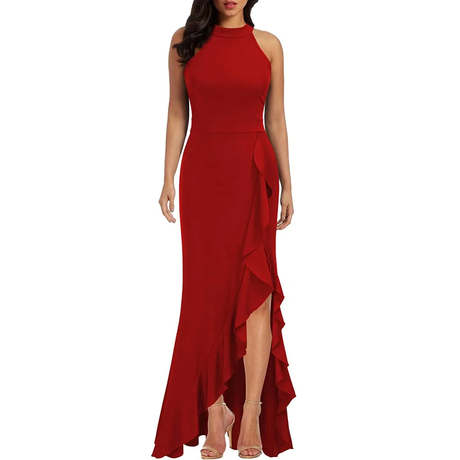 Funki Buys | Dresses | Women's High Split Ruffled Hem Long Dress