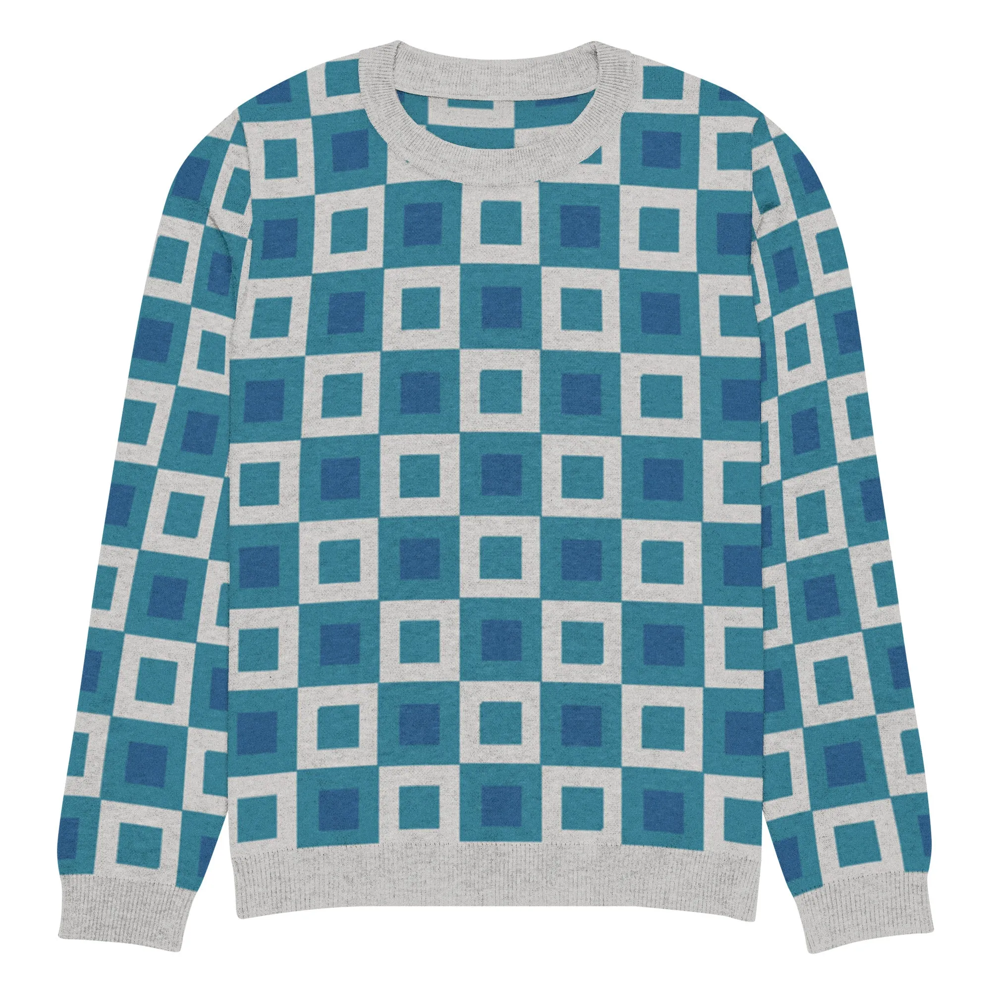 Go Blox in Ocean Blue Geometric Knitted Crewneck Sweater