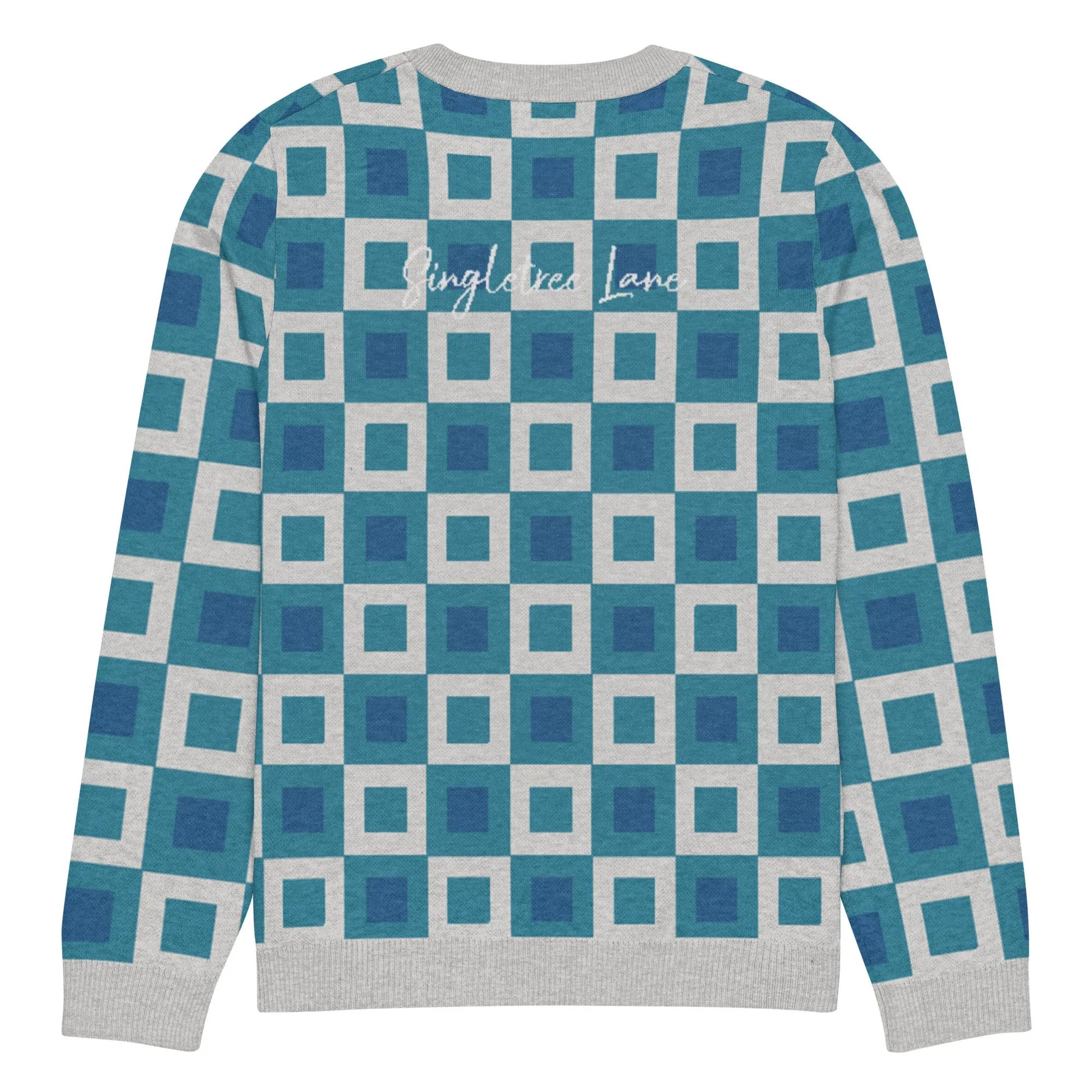 Go Blox in Ocean Blue Geometric Knitted Crewneck Sweater