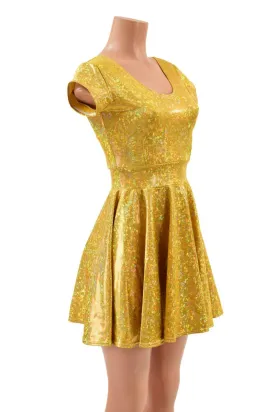Gold Kaleidoscope Cap Sleeve Skater Dress