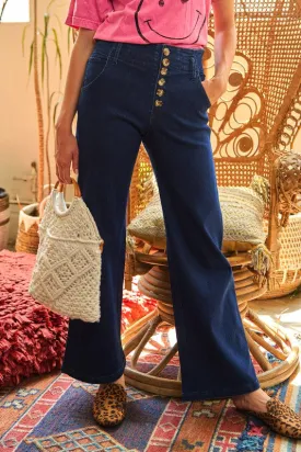 HIGH WAISTED BUTTON WIDE LEG JEANS - Online exclusive