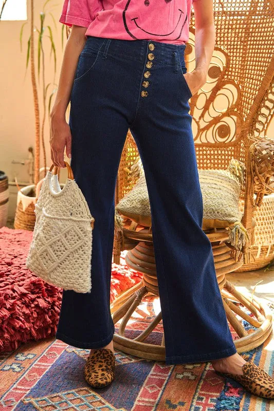 HIGH WAISTED BUTTON WIDE LEG JEANS - Online exclusive
