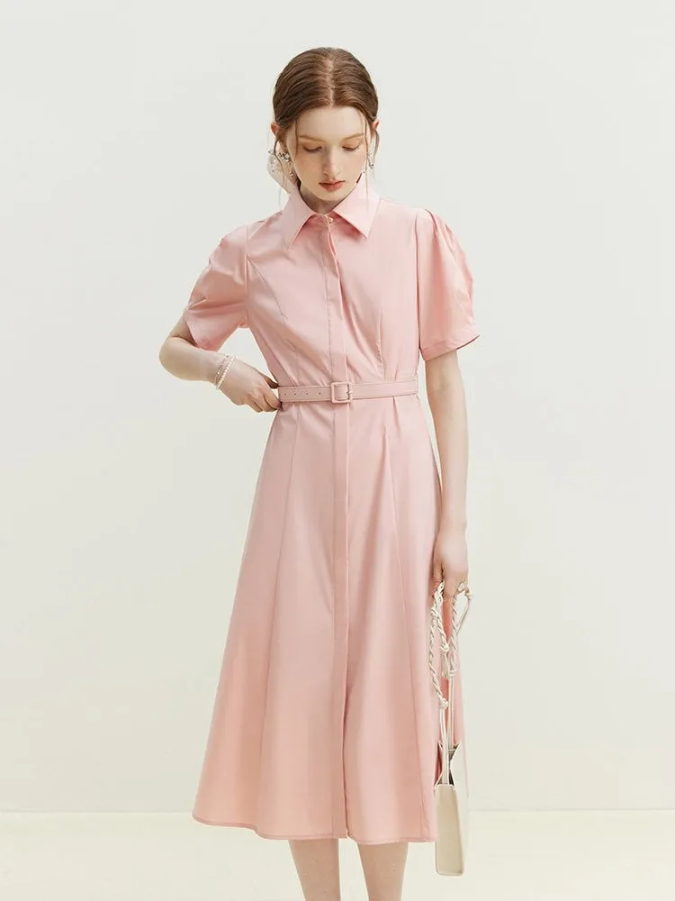 Nsquared Commuter Formal Occasion Temperament Shirt Dress | Summer New Solid Color Interview Shirt Skirt with Belt Women