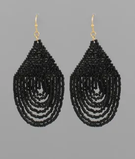 Seed Bead Tassel Earrings - Black