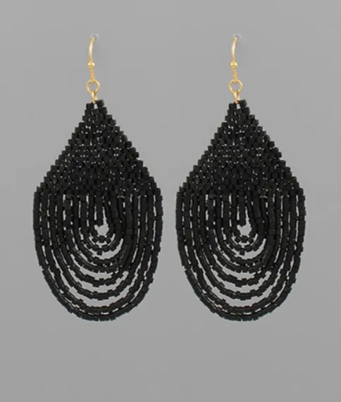 Seed Bead Tassel Earrings - Black