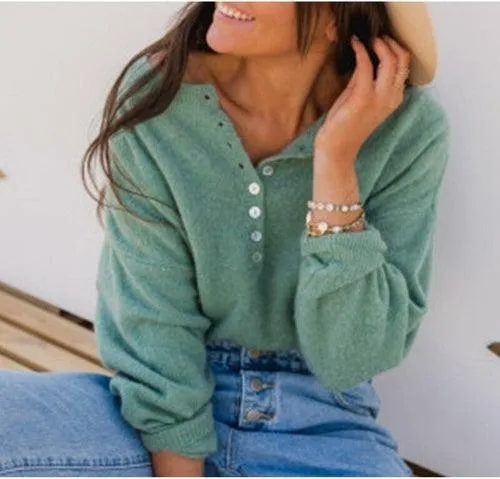 Single Breasted O Neck Long Sleeve Sweater