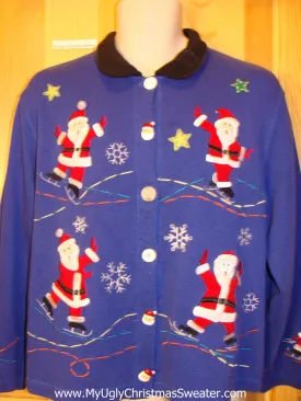 Skating Santa Blue Christmas Sweater