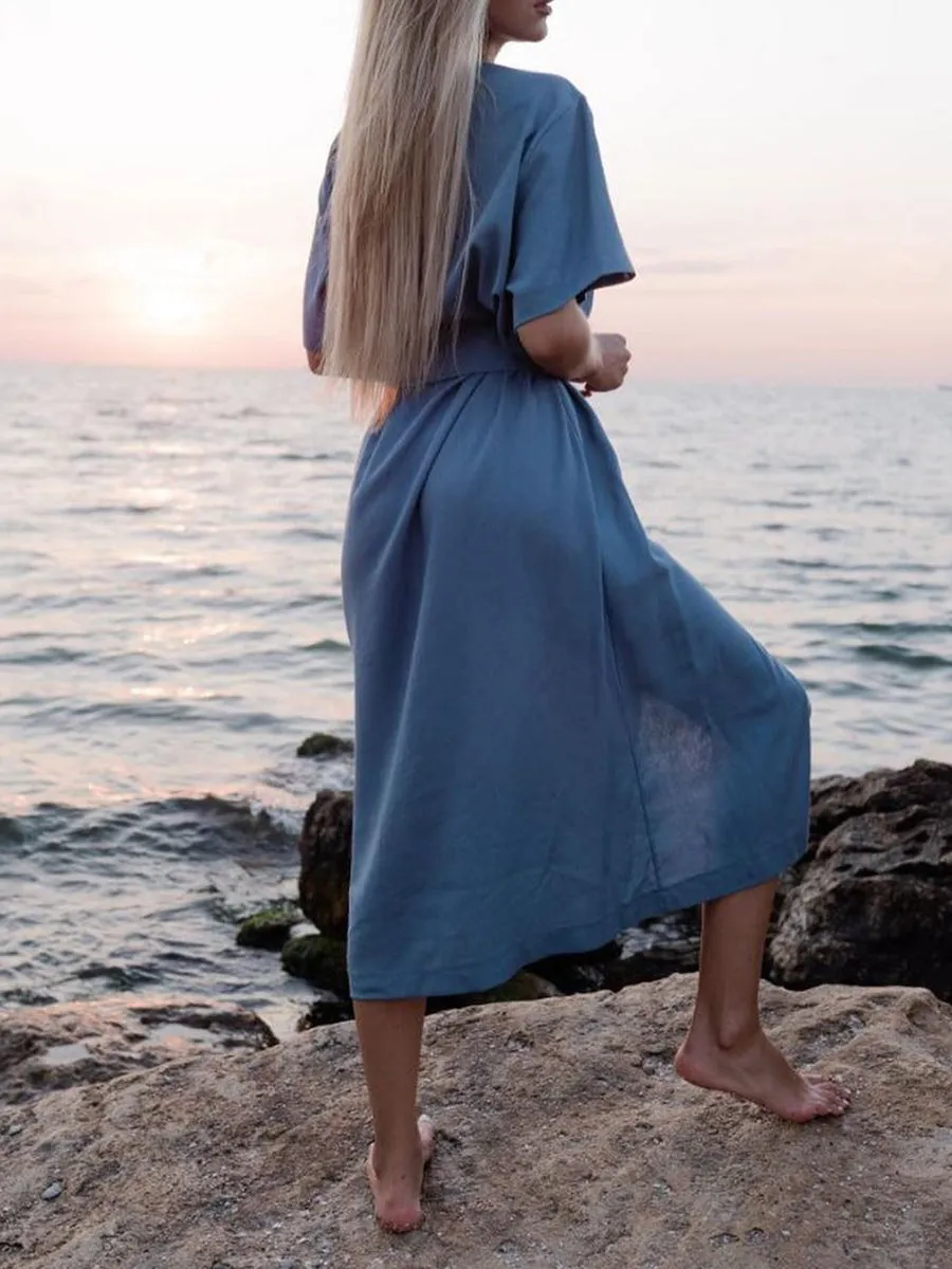 Solid Color Split Dress