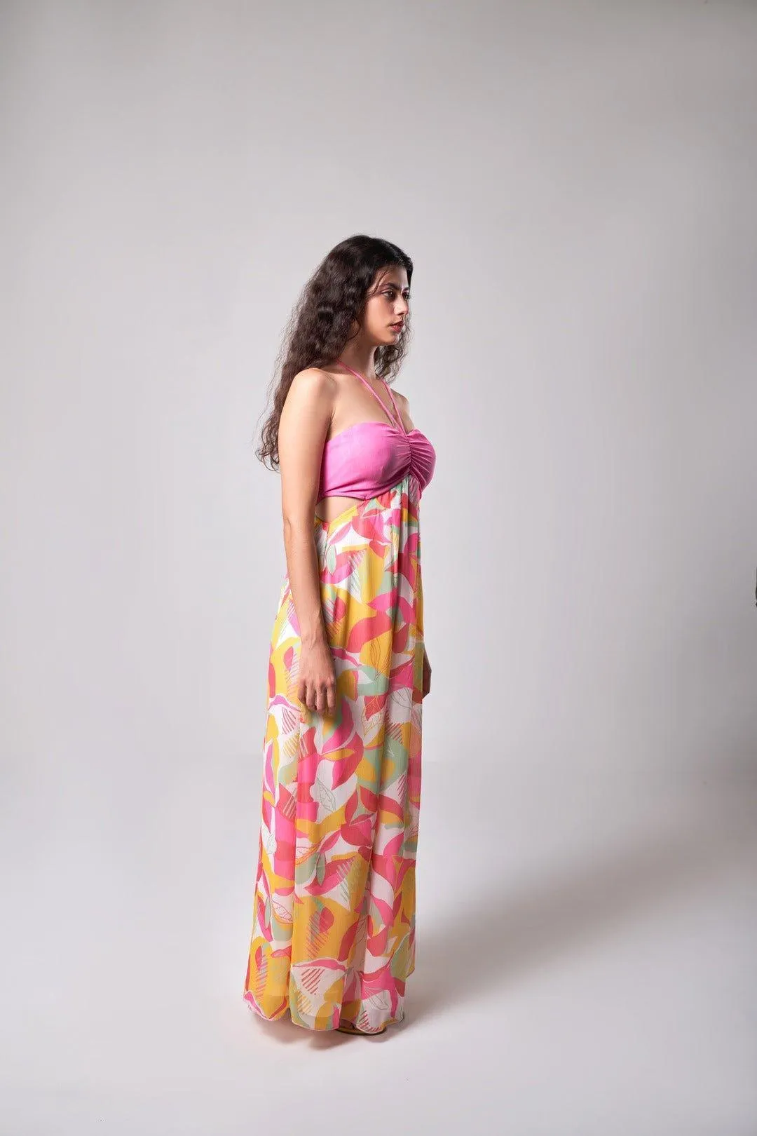 TROPICAL HALTER NECK MAXI DRESS