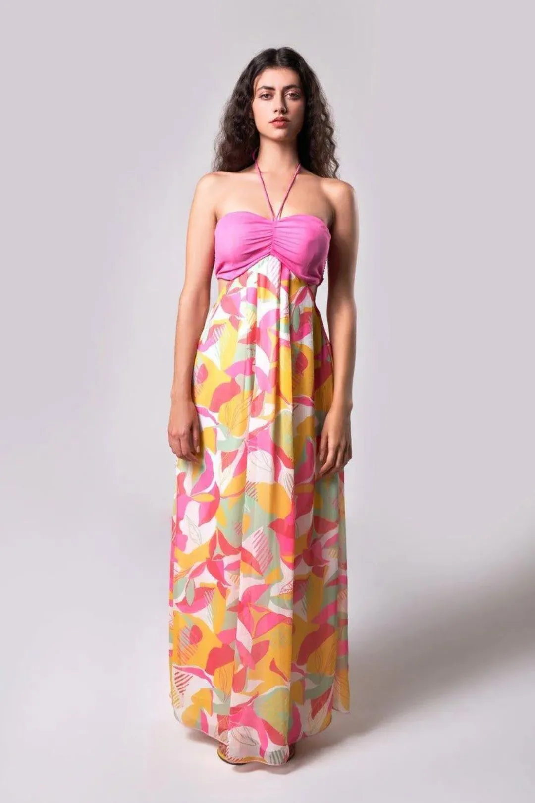 TROPICAL HALTER NECK MAXI DRESS