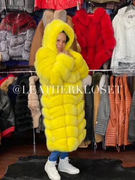 Women's 7/8 Length Fox Fur Trench Coat